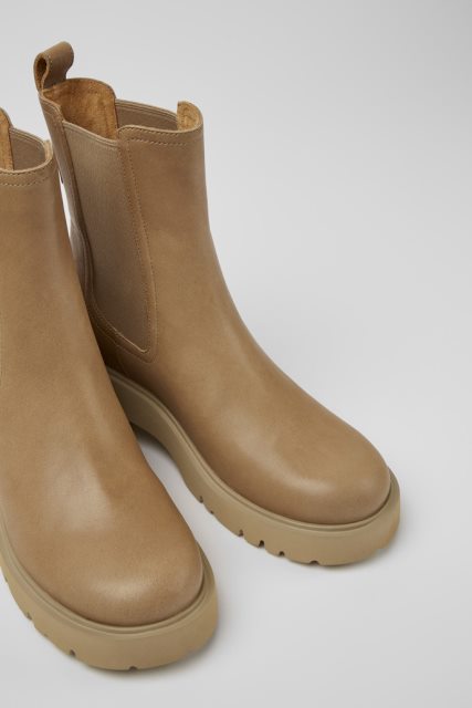 Kemperio Dizaino Milah Beige Odiniai Chelsea Batai Moterims