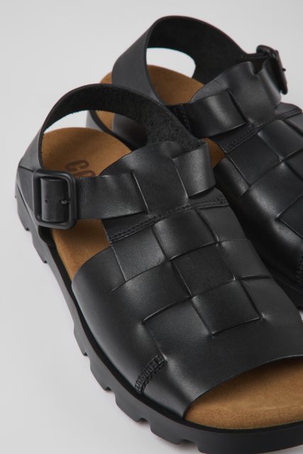 Kemperio Dizaino Brutus Sandal Juodos Odinės Basutės Vyrams