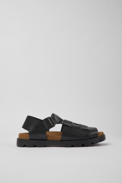 Kemperio Dizaino Brutus Sandal Juodos Odinės Basutės Vyrams