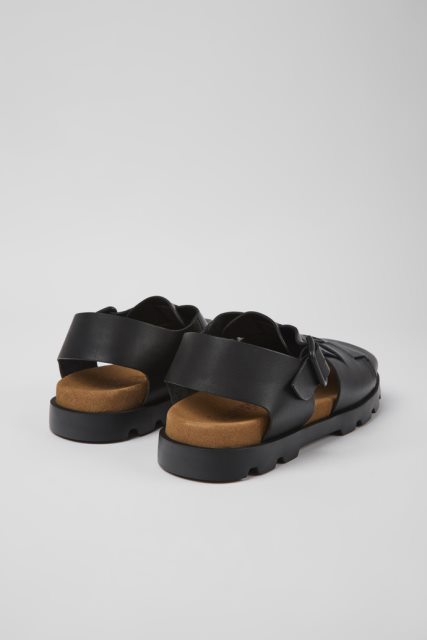Kemperio Dizaino Brutus Sandal Juodos Odinės Basutės Vyrams