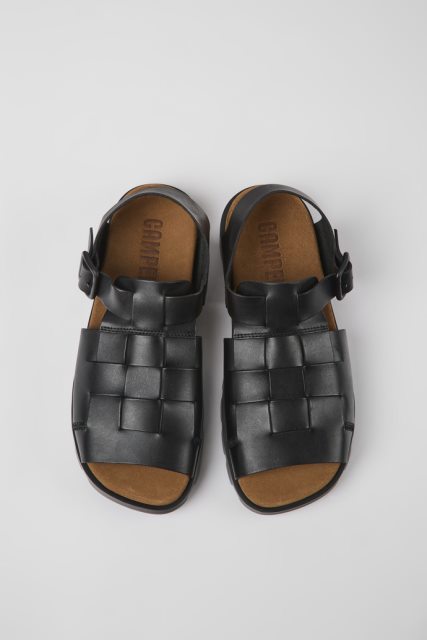 Kemperio Dizaino Brutus Sandal Juodos Odinės Basutės Vyrams