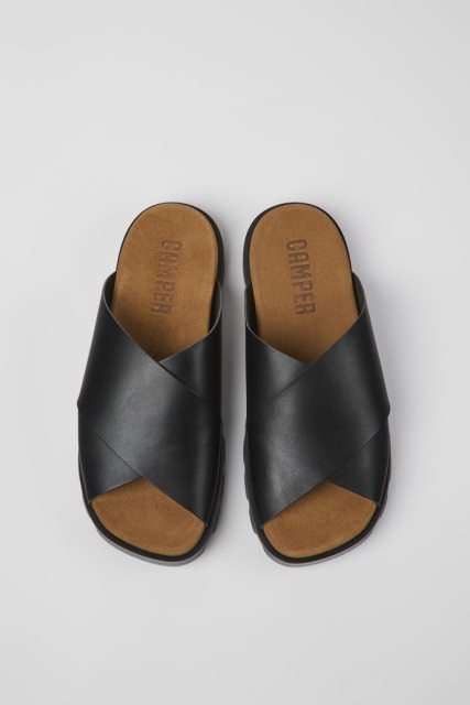 Camper Brutus Sandal Juodos Odinės Basutės Vyrams Naujokai