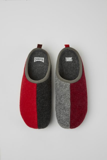 Camper Twins Bordo Raudonos Ir Pilkos Vilnos šlepetės Vyrams Naujokai