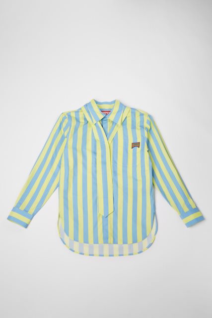 Išskirtiniai Kemperio Marškinėliai Mėlynos Ir Geltonos Spalvos Dryžuoti Unisex Marškinėliai