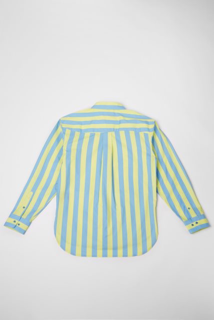 Išskirtiniai Kemperio Marškinėliai Mėlynos Ir Geltonos Spalvos Dryžuoti Unisex Marškinėliai