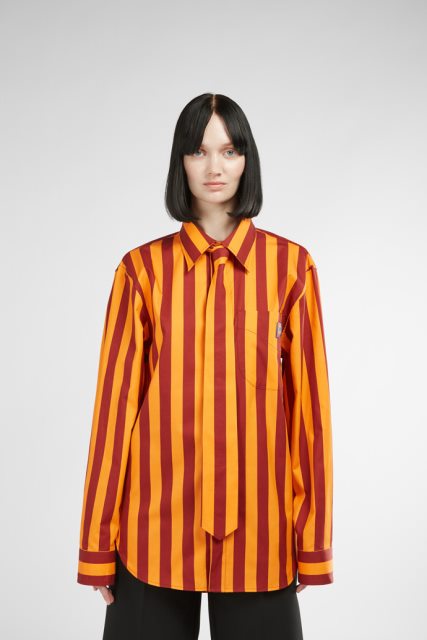 Kemperio Marškinėliai Bordo Ir Oranžinės Spalvos Dryžuoti Unisex Marškiniai Naujiena