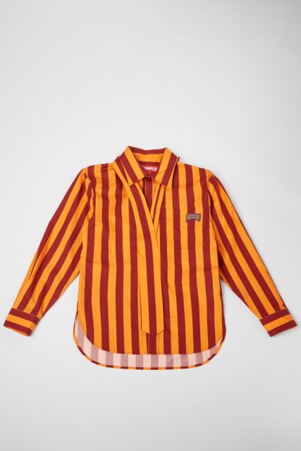 Kemperio Marškinėliai Bordo Ir Oranžinės Spalvos Dryžuoti Unisex Marškiniai Naujiena