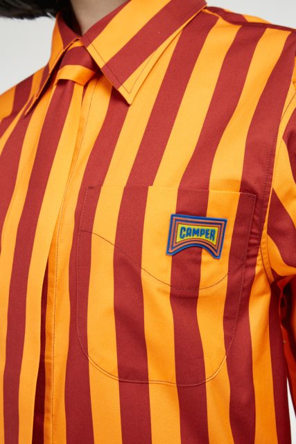 Kemperio Marškinėliai Bordo Ir Oranžinės Spalvos Dryžuoti Unisex Marškiniai Naujiena