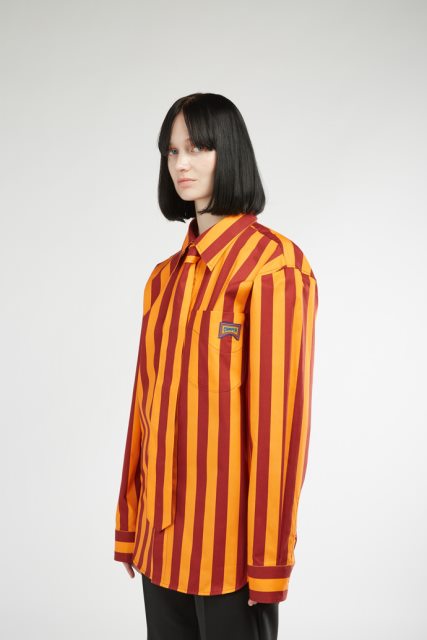 Kemperio Marškinėliai Bordo Ir Oranžinės Spalvos Dryžuoti Unisex Marškiniai Naujiena