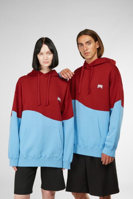 Kemperio Džemperis Bordo Ir Mėlynas Unisex Gobtuvas Naujienos