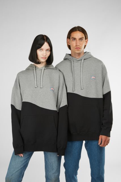 Pilkos Ir Juodos Spalvos Unisex Džemperis Su Gobtuvu, Naujos Prekės