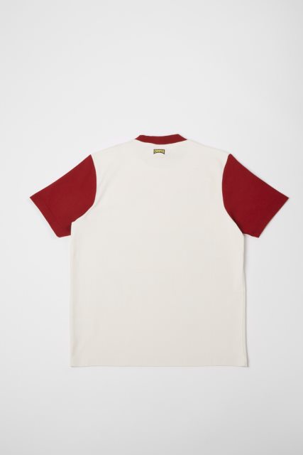 Kemperio Dizaino Marškinėliai Balti Bordo Ir Geltonai Marginti Unisex Marškinėliai