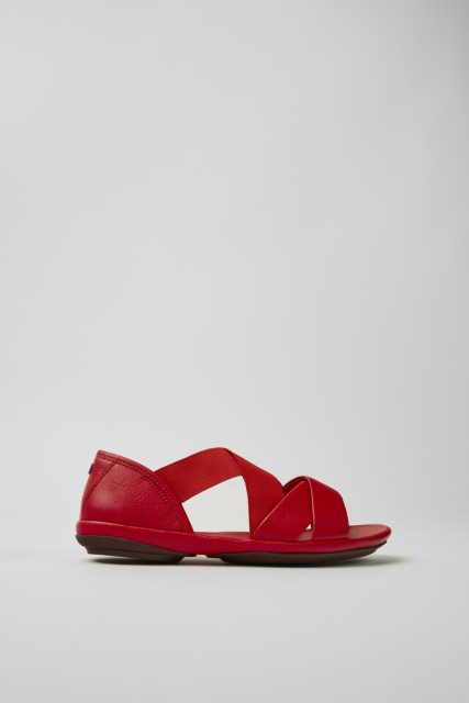 Sukurti Tinkami Raudoni Odiniai Sandalai Moteriškam Kemperiui