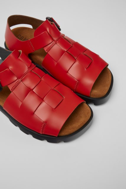 Kemperio Dizaino Brutus Sandal Raudonos Odinės Basutės Moterims