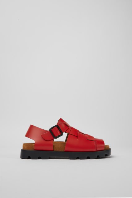 Kemperio Dizaino Brutus Sandal Raudonos Odinės Basutės Moterims