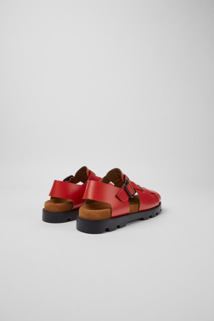 Kemperio Dizaino Brutus Sandal Raudonos Odinės Basutės Moterims