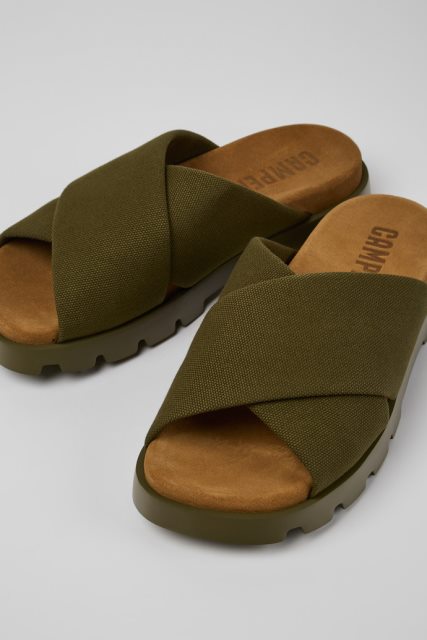 Camper Brutus Sandal Green Perdirbtos Medvilnės Basutės Vyrams Naujokai