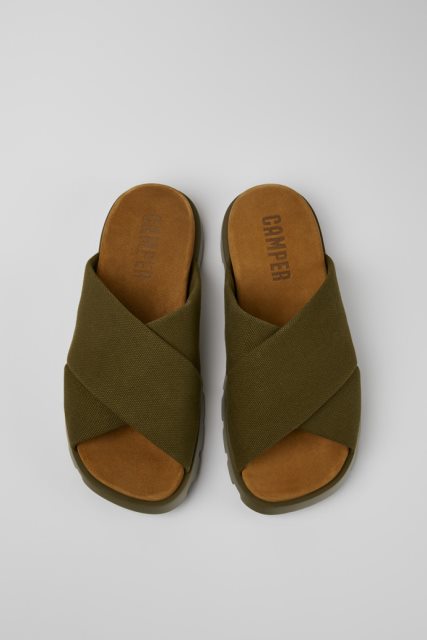 Camper Brutus Sandal Green Perdirbtos Medvilnės Basutės Vyrams Naujokai