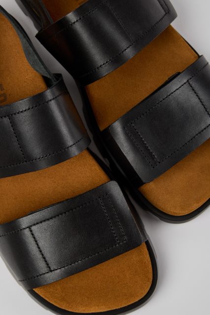 Brutus Sandal Juodos Odinės Basutės Vyrams Išskirtinis Kemperis
